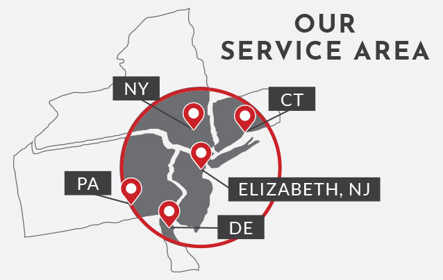 Hudson Insulation Service Area Map New York, Connecticut, New Jersey, Delaware, and Pennsylvania